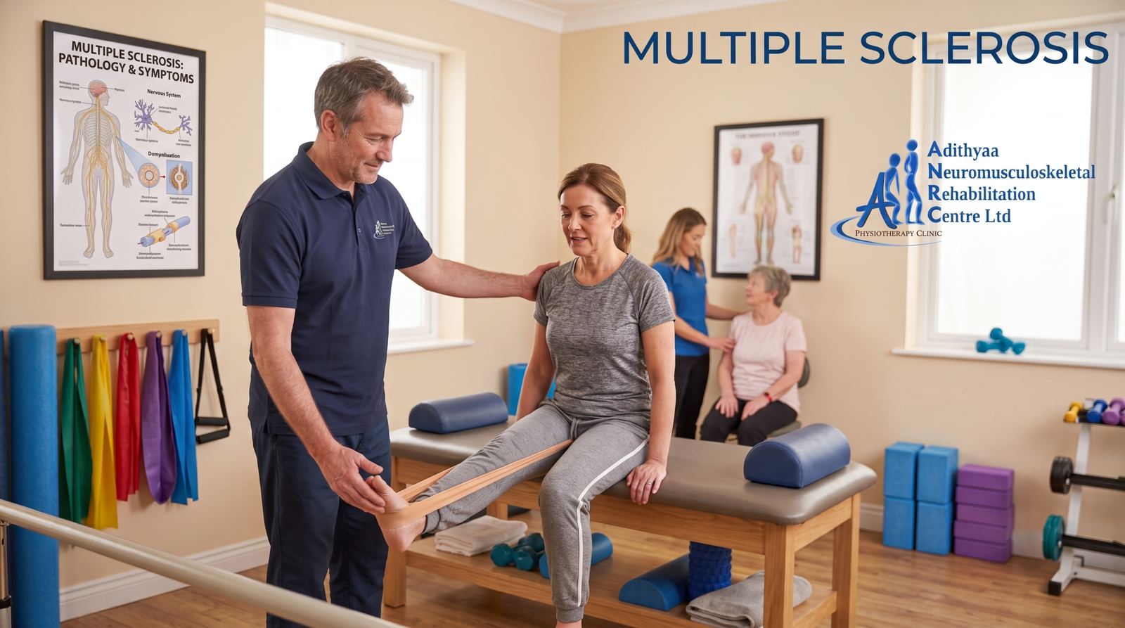 Physiotherapy exercises targeting balance and muscle tone in MS